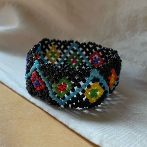 Beaded Elastic Bracelet, 1” Wide Artisan Made